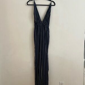 Navy and White Striped Jumpsuit